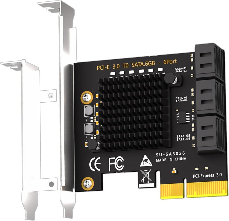 GLOTRENDS SA3026 6-Port PCIe X4 SATA Expansion Card, Compatible with Windows,Linux,Mac OS,NAS - Image 1